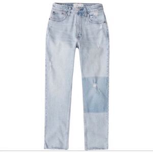 Abercrombie & Fitch Light Wash Shadow Knee Patch High Rise Mom Jeans